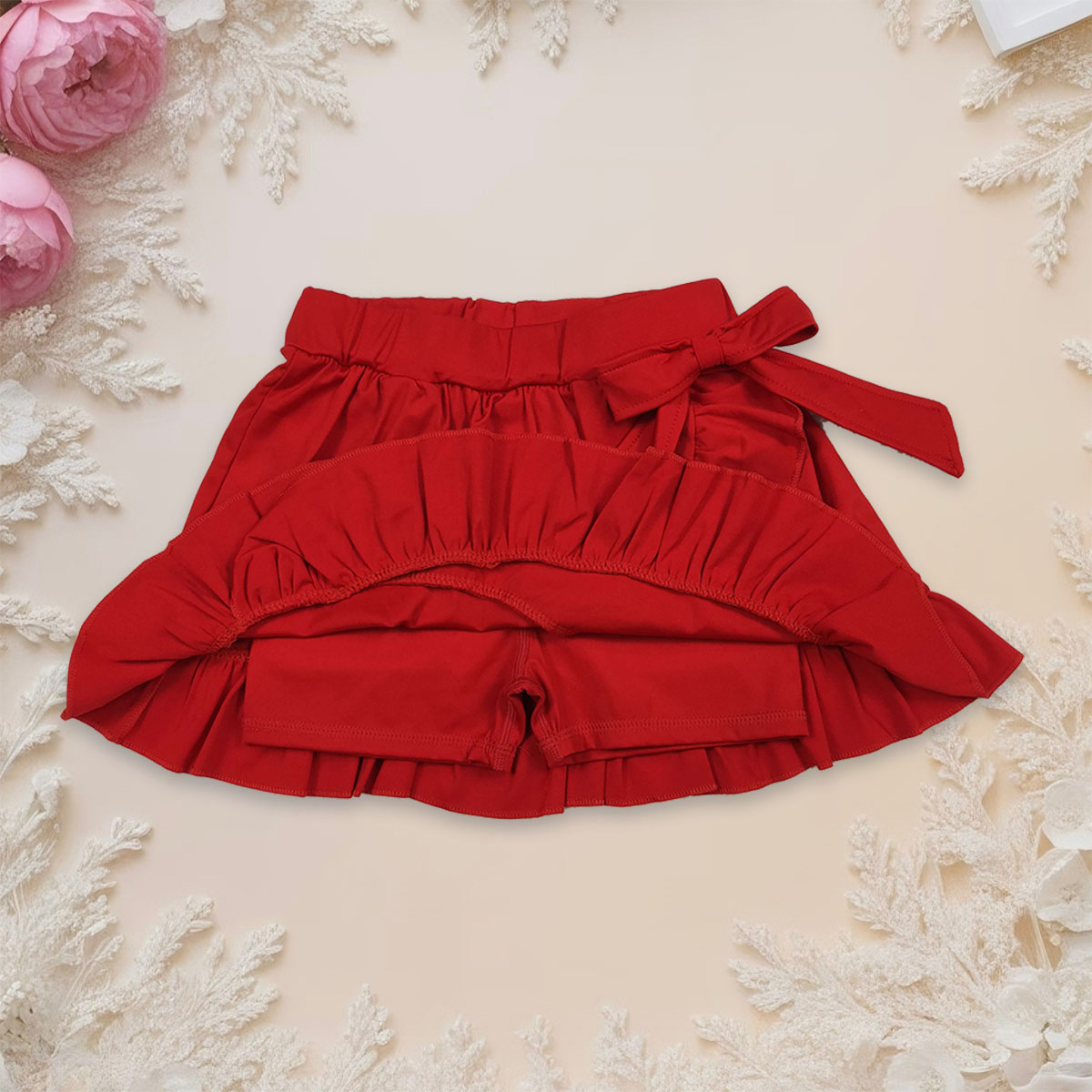 Baby Clothing Wholesale - キッズ・子供用アクティブスカート服、通気性のあるベビーガールズレッドヨガアクティブフリルミニスカート、幼児用アスレチックウェア卸売