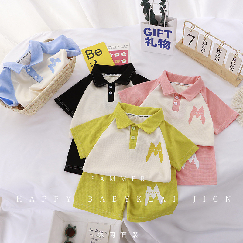Baby Clothing Wholesale - 夏半袖 2 個セット女の子シャツと男の子 T シャツセットベビースタイリッシュなトップスとパンツ子供服卸売