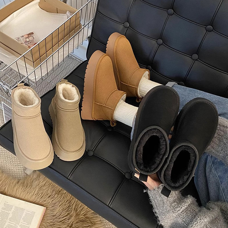 Soft Sole Booties - 女性用厚底スノーブーツ、パッドを追加、厚みのある滑り止めショートスノーブーツ、暖かいソフトソールのコットンシューズ