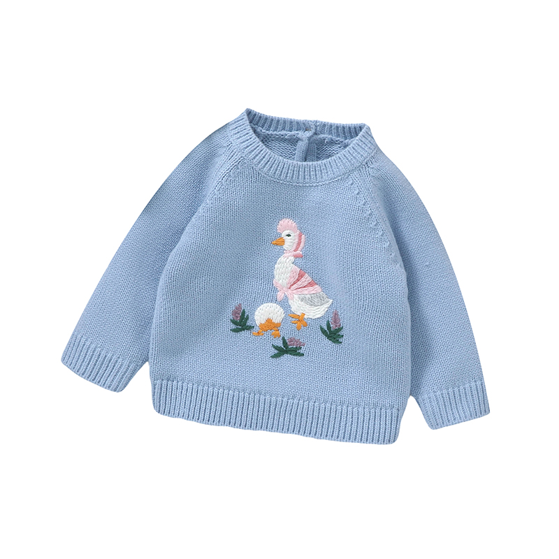 Baby Clothing Jumpers - 秋のベビーセーターかわいい刺繍アヒル幼児プルオーバートップス長袖ニット幼児子供服暖かいジャンパー冬