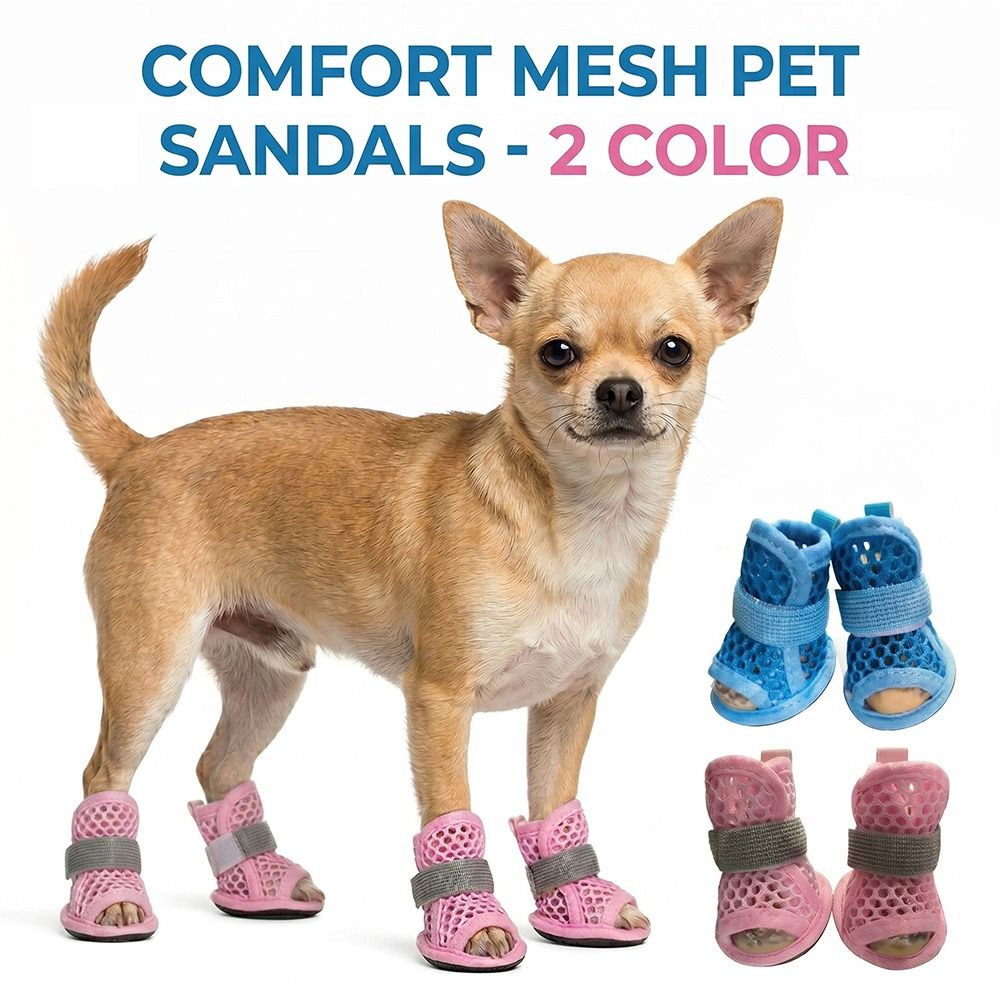 Soft Sole Booties - 4 個ポータブルメッシュ犬用シューズソフトソール滑り止め冷却犬用ブーツ耐摩耗性弾性ストラップペット足プロテクター夏用