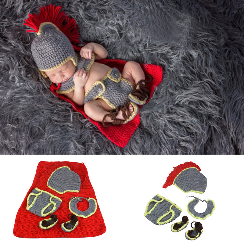Baby Clothing For Boys - 手作りかぎ針編み新生児男の子写真撮影服中世戦士騎士コスチュームデザイン 0-3 ヶ月