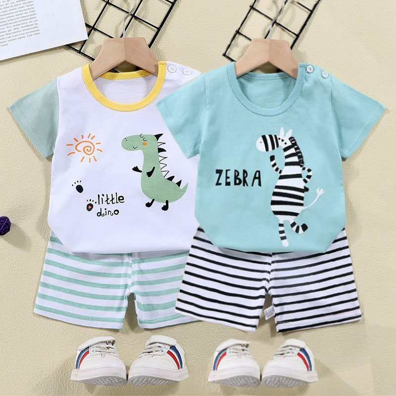 Baby Clothing Patterns - 綿 Tシャツ + ショーツ 2 ピーストラックスーツセット子供漫画ゼブラ恐竜プリント夏のスーツ子供男の子女の子ベビー