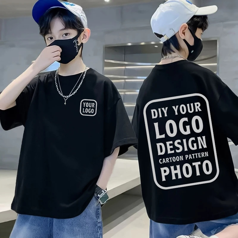 Baby Clothing Logo - 純綿パーソナライズギフトTシャツトップス カスタムTシャツ、あなたのデザイン、ロゴテキストで印刷、子供用ラウンドネックプリント