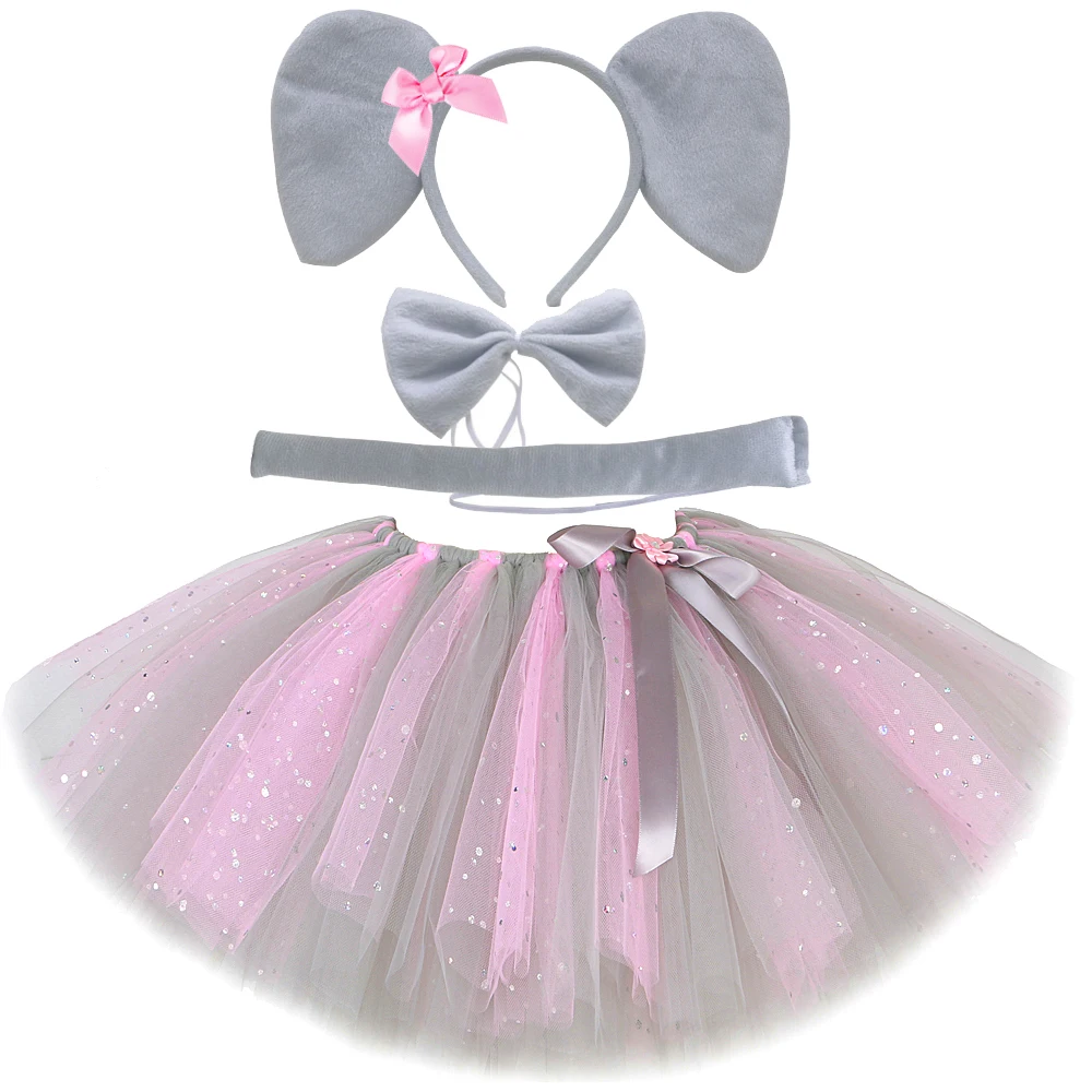 Baby Clothing Elephant - キラキラピンクグレーマウスエレファントチュチュスカート 女の赤ちゃん用 クリスマス ハロウィンコスチューム 幼児動物誕生日パーティー衣装