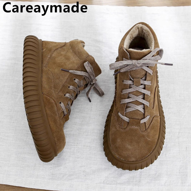 Soft Sole Booties - Careaymade-女性用のワイドヘッド本革ブーツ,厚いソール,暖かい足首のブーツ,短い作業服,快適で柔らかい底