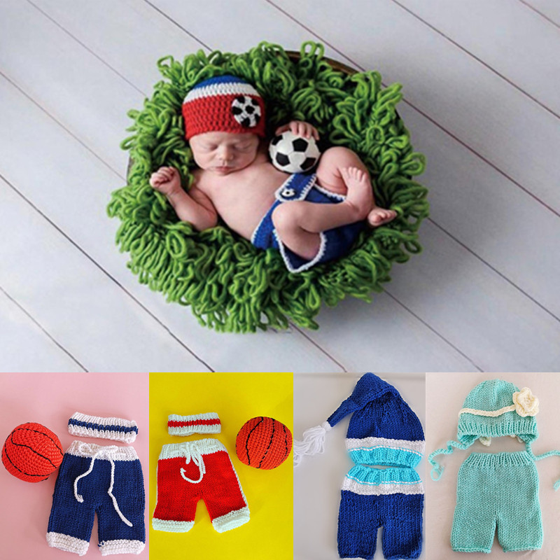 Baby Clothing On Sale - 新生児写真アクセサリーセット,かぎ針編みのベビーハット,バルーンパンツ,サッカーセット,写真撮影服,0〜3ヶ月,3/2個