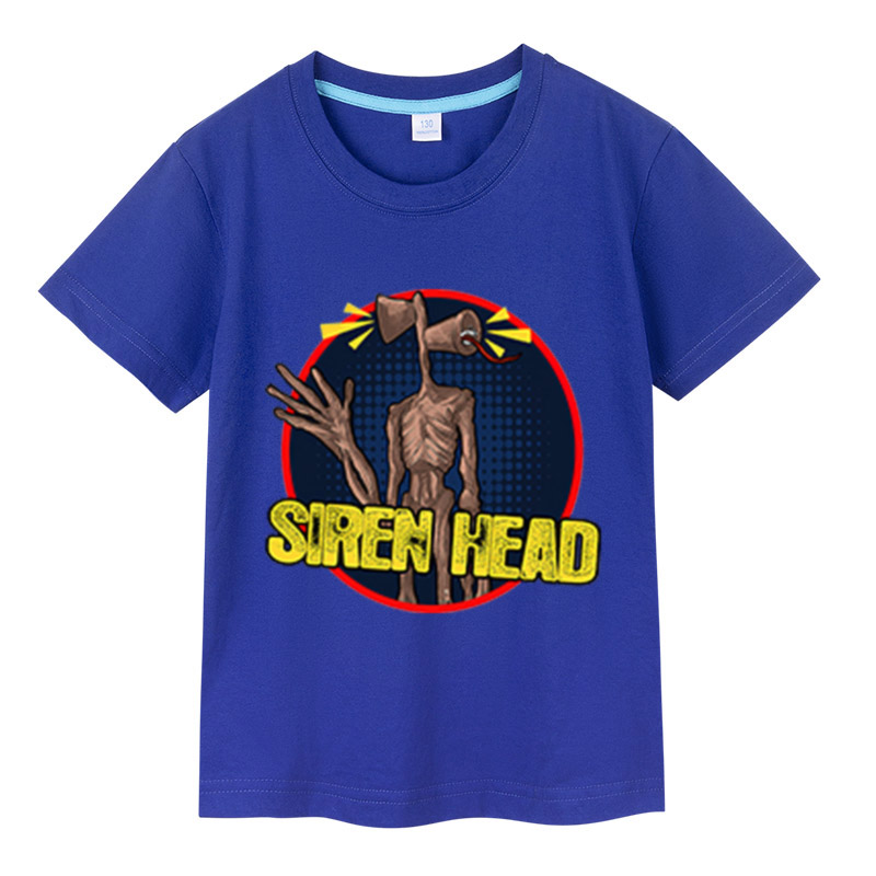 Baby Shop Clothing - ブルーコットンサイレンヘッドプリント Tシャツ少年少女カジュアル半袖 Tシャツ夏カジュアルキッズベビー服トップス tシャツ