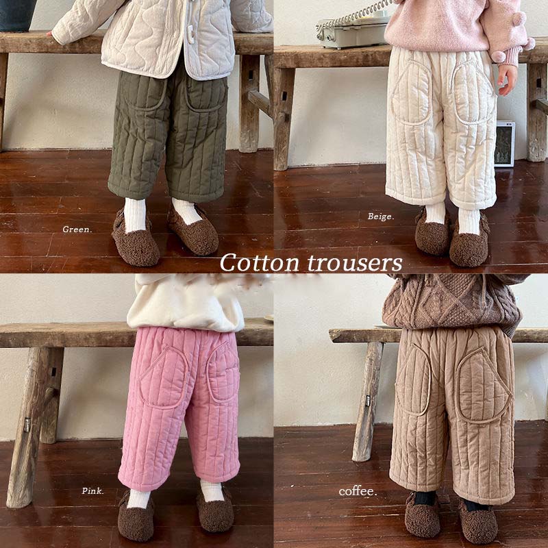 Baby Clothing Korea - 冬の韓国子供パンツ 2025 厚みの幼児パンツ子供の綿ぬいぐるみ女の子無地カジュアルパンツ子供服
