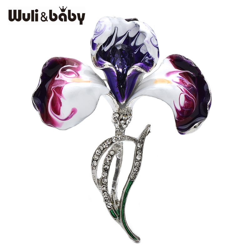 Baby Clothing Bag - Wuli&baby エナメル蘭の花のブローチラインストーンエレガントな植物ブローチ女性の服バックパックピンギフト用