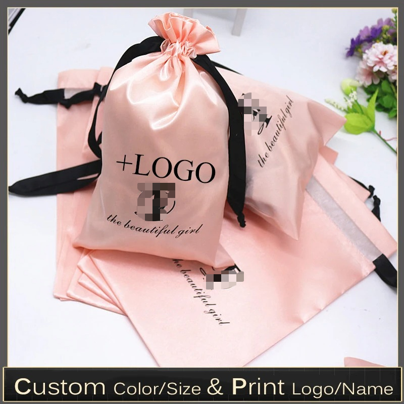 Baby Clothing Bag - ピンクのシルクサテンバッグ20個,ヘアエクステンション/ウィッグ/商品/メイクアップ用パッケージコード,カスタムプリントのロゴ付きギフトバッグ