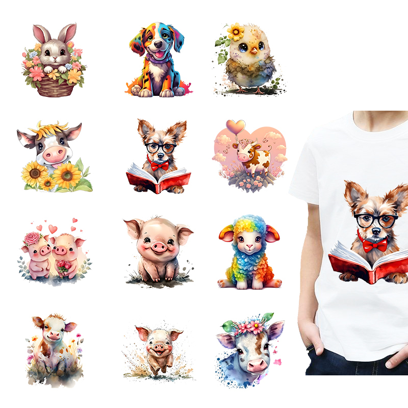 Baby Clothing For Boys - Kawaii豚と赤ちゃんのTシャツとバックパックのための牛の熱伝達鉄、男の子と女の子の服のためのDIY装飾、15cm、1個