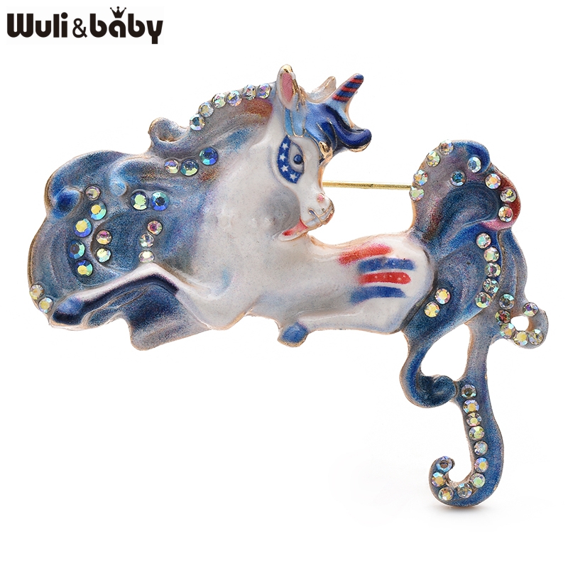 Baby Clothing Bag - Wuli&baby 美しいエナメル馬ユニコーンブローチピン 3 色動物女性のための子供服バックパックブローチバッジギフト