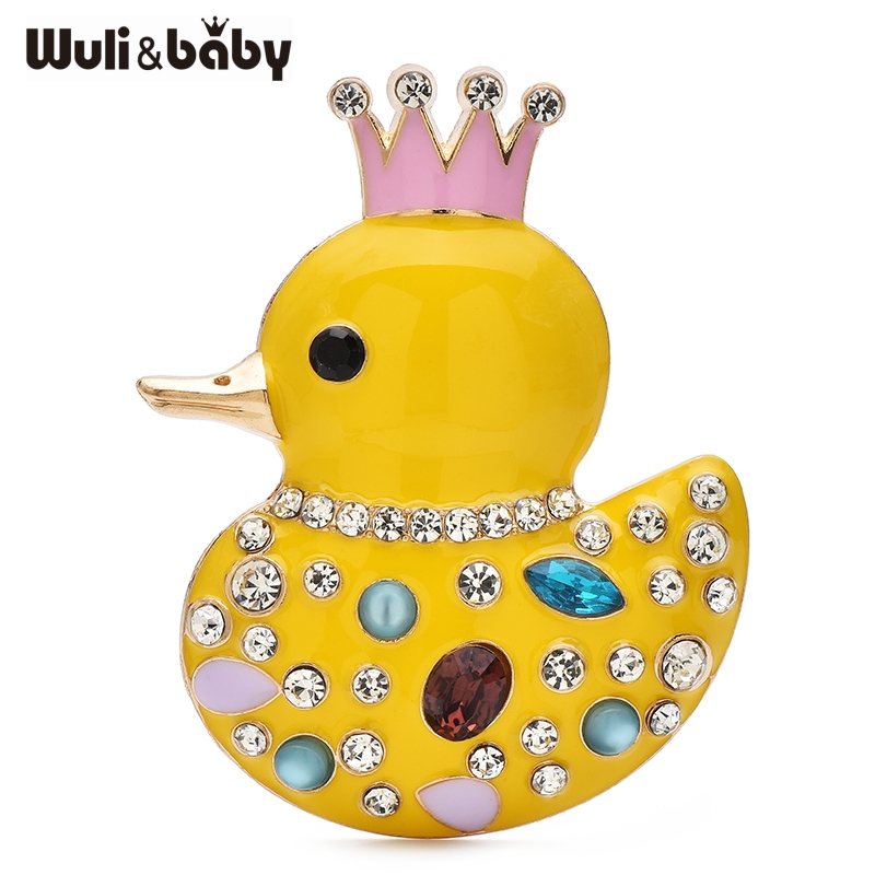 Baby Clothing Bag - Wuli&baby ラブリーウェア クラウンダックブローチ 4色エナメルラインストーンアニマルブローチ 女性用服バックパックピンギフト