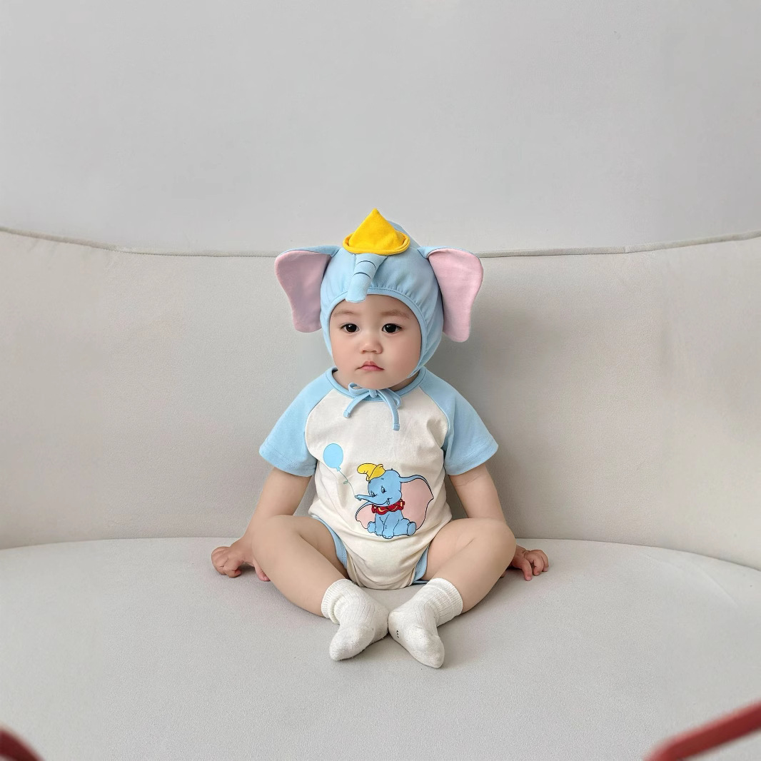 3D象柄ベビーロンパースと帽子セット、半袖ロンパースボディス - Baby Clothing Elephant のレビューと価格