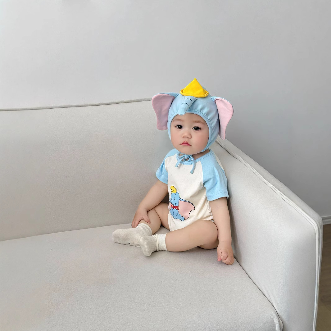 3D象柄ベビーロンパースと帽子セット、半袖ロンパースボディス - Baby Clothing Elephant のレビューと価格