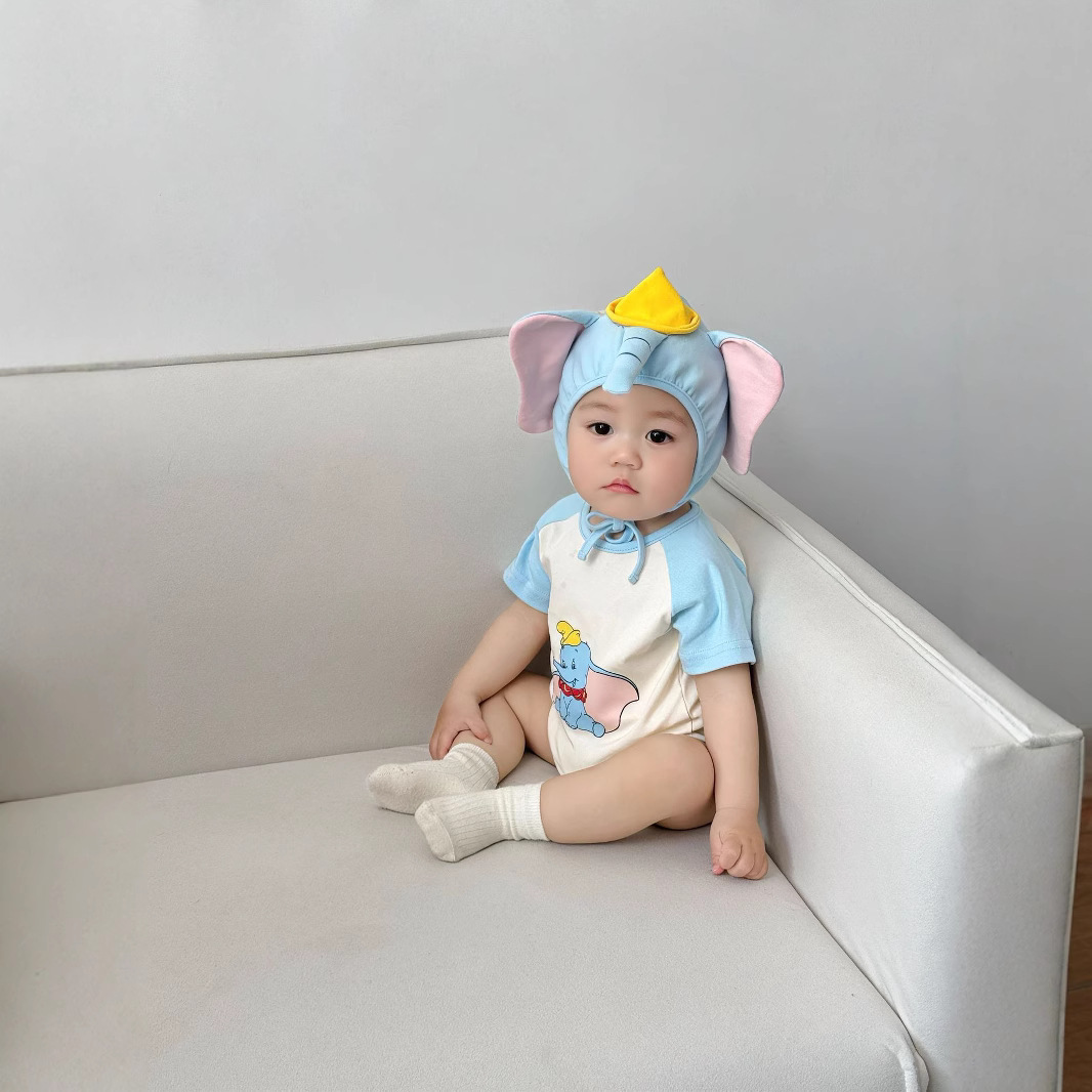 3D象柄ベビーロンパースと帽子セット、半袖ロンパースボディス - Baby Clothing Elephant のレビューと価格