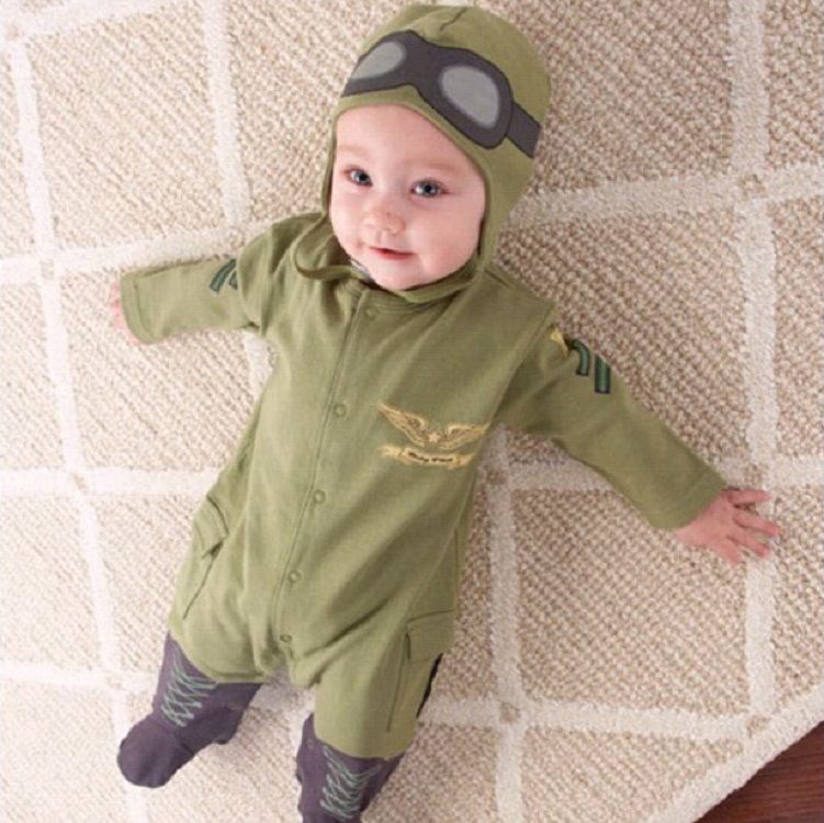 2 個セット卸売小型ベビーロンパースボンネット航空パイロット - Baby Clothing Jumpers のレビューと価格
