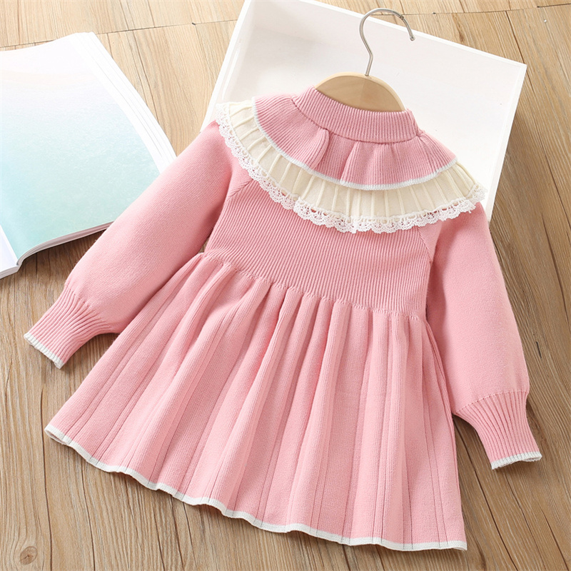 女の赤ちゃんニットドレス子供秋花セーターガウン子供冬暖かい  - Baby Clothing Jumpers のレビューと価格