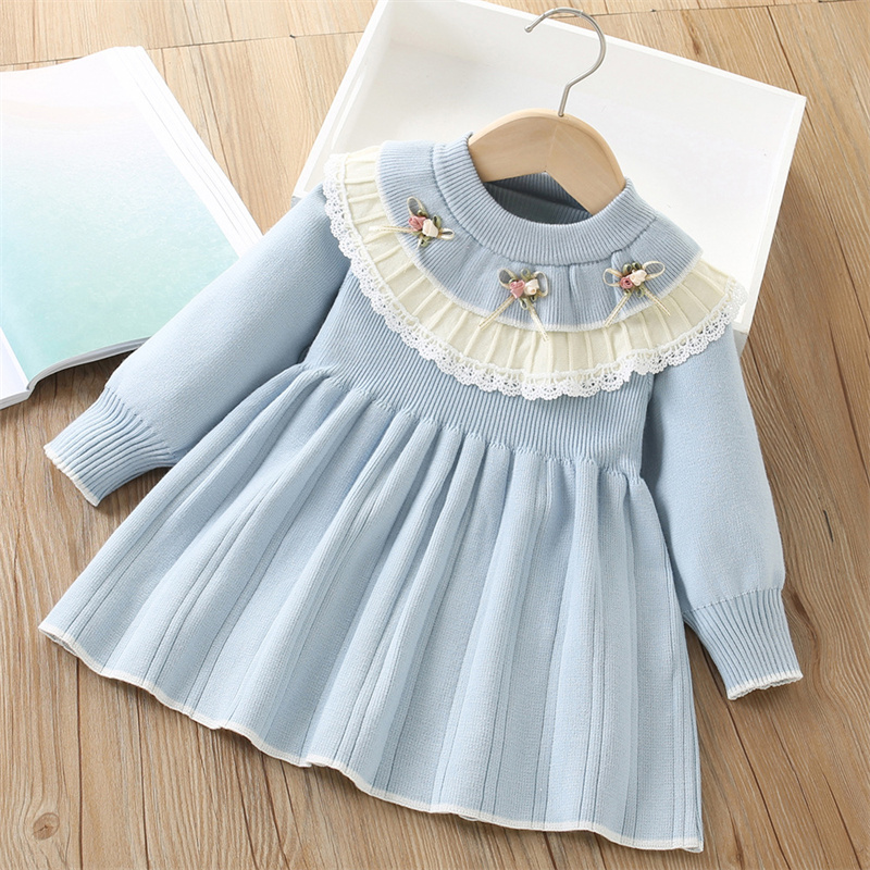 女の赤ちゃんニットドレス子供秋花セーターガウン子供冬暖かい  - Baby Clothing Jumpers のレビューと価格
