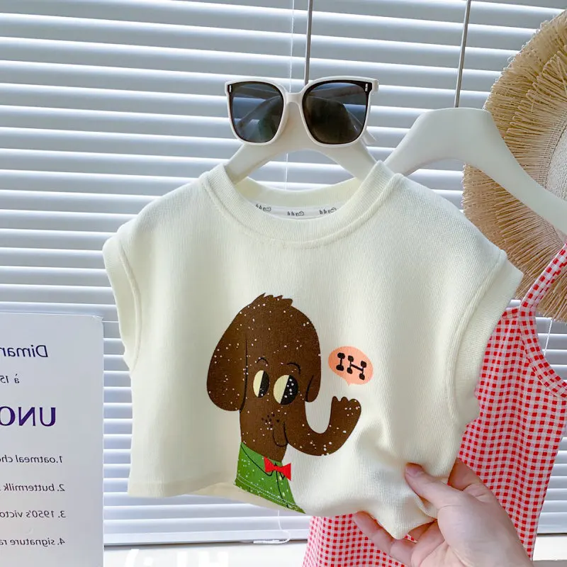 2025年夏新作 ベビーガールズスーツ 漫画可愛いゾウベスト - Baby Clothing Elephant のレビューと価格