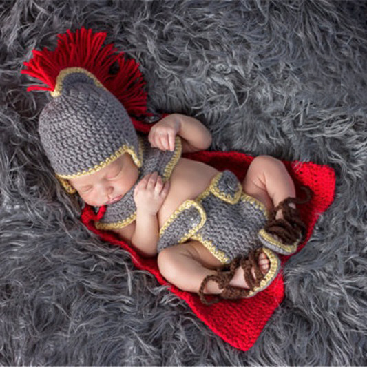 手作りかぎ針編み新生児男の子写真撮影服中世戦士騎士コスチュー - Baby Clothing For Boys のレビューと価格