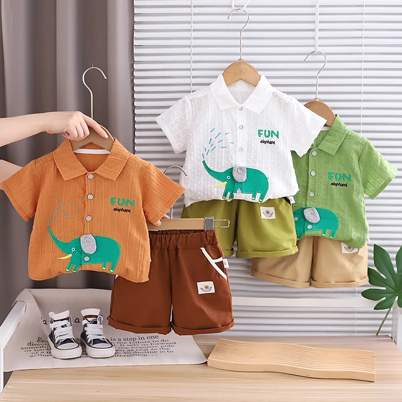 2026年夏 ベビー男の子用2点セット 漫画象柄半袖シャツ＆ - Baby Clothing Elephant のレビューと価格