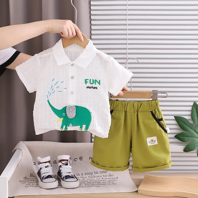 2026年夏 ベビー男の子用2点セット 漫画象柄半袖シャツ＆ - Baby Clothing Elephant のレビューと価格