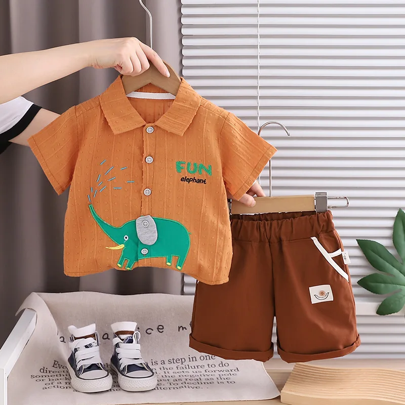 2026年夏 ベビー男の子用2点セット 漫画象柄半袖シャツ＆ - Baby Clothing Elephant のレビューと価格