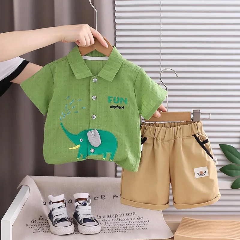 2026年夏 ベビー男の子用2点セット 漫画象柄半袖シャツ＆ - Baby Clothing Elephant のレビューと価格