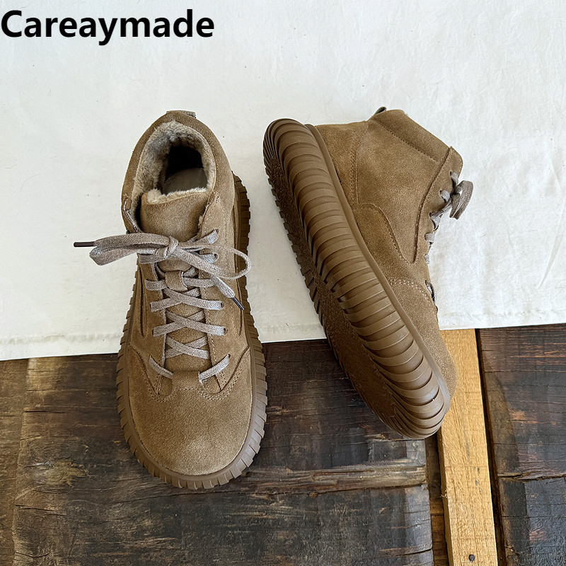 Careaymade-女性用のワイドヘッド本革ブーツ,厚いソ - Soft Sole Booties のレビューと価格