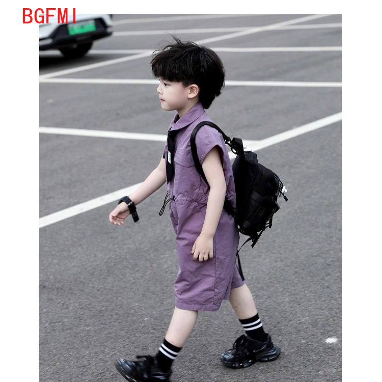 キッズサマーショーツオーバーオールカプリボーイズパープルパン - Baby Clothing For Boys のレビューと価格