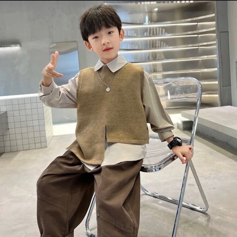 3点セット 春秋 男の子服セット カジュアルニットベスト+ト - Baby Clothing Korea のレビューと価格