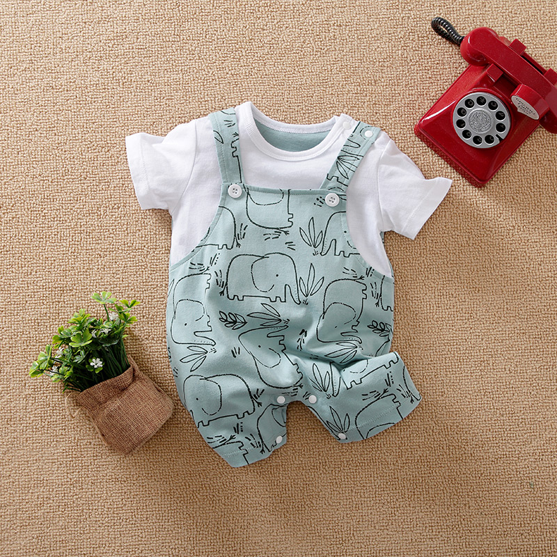 新生児用のかわいい象の動物のボディスーツ、半袖、綿の幼児ロン - Baby Clothing Elephant のレビューと価格