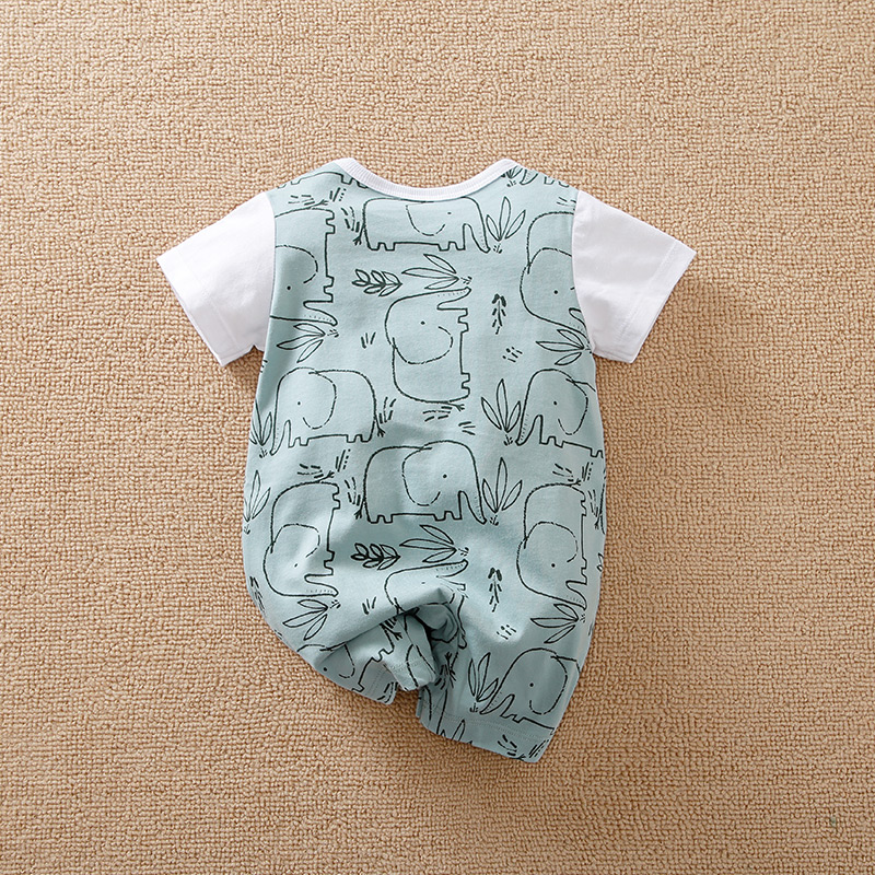 新生児用のかわいい象の動物のボディスーツ、半袖、綿の幼児ロン - Baby Clothing Elephant のレビューと価格