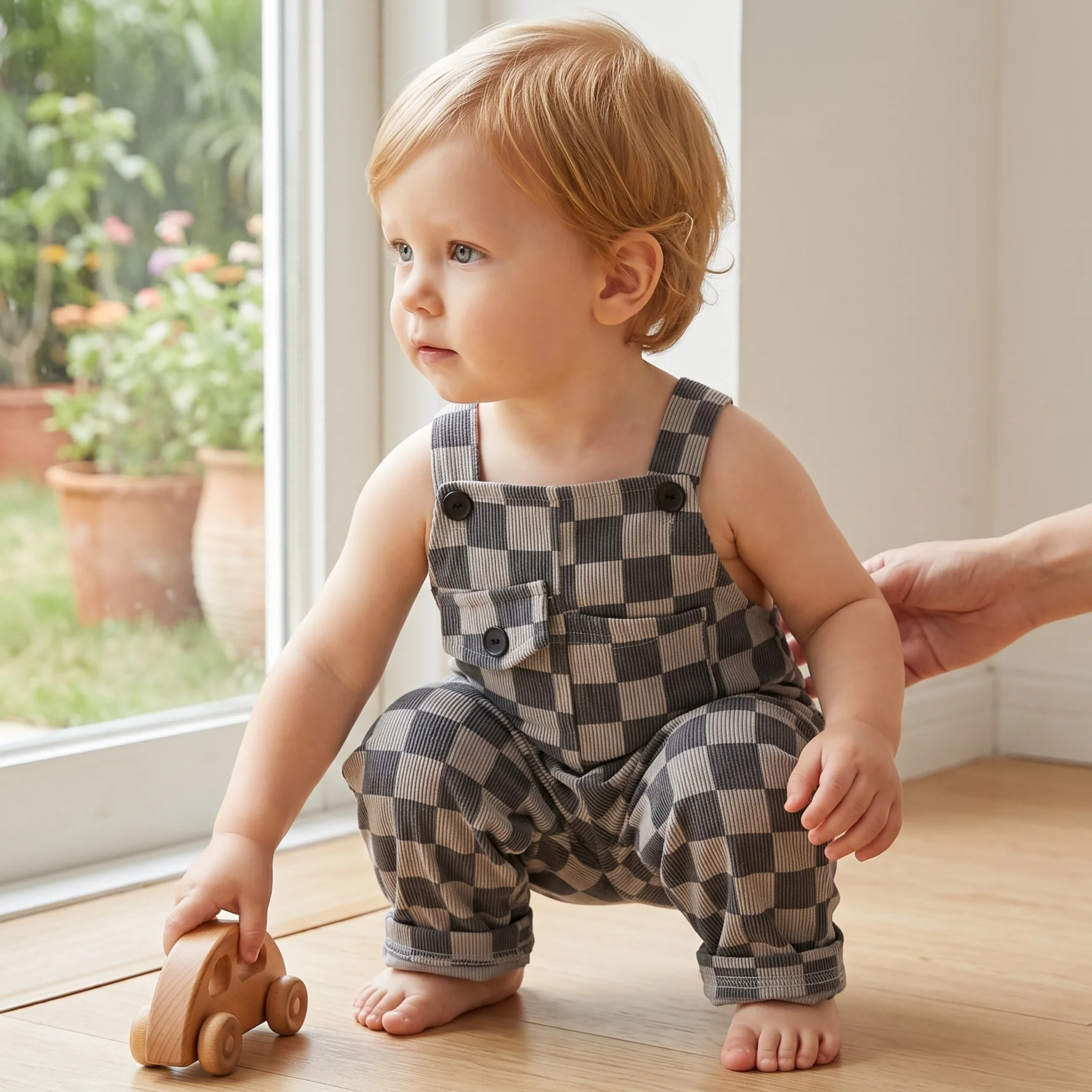 夏の赤ちゃん男の子グリッドジャンパーパンツデニム服ショーツサ - Baby Clothing Jumpers のレビューと価格
