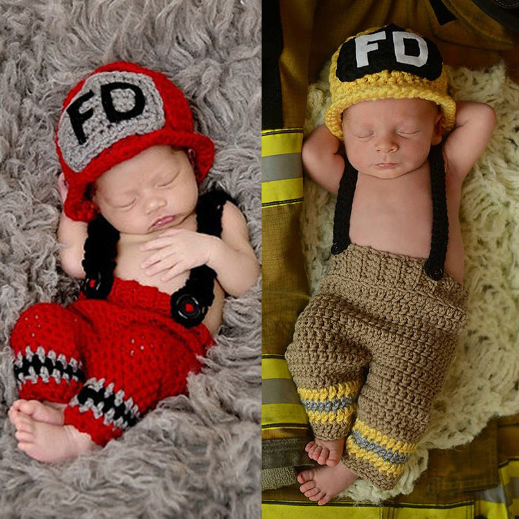 手作りかぎ針編み新生児男の子写真撮影服消防士消防士コスチュー - Baby Clothing For Boys のレビューと価格