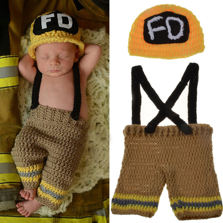 手作りかぎ針編み新生児男の子写真撮影服消防士消防士コスチュー - Baby Clothing For Boys のレビューと価格