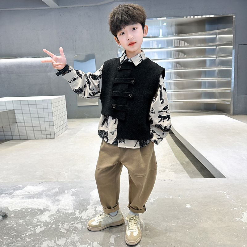 3点セット 春秋 男の子服セット カジュアルベスト+シャツ+ - Baby Clothing Korea のレビューと価格