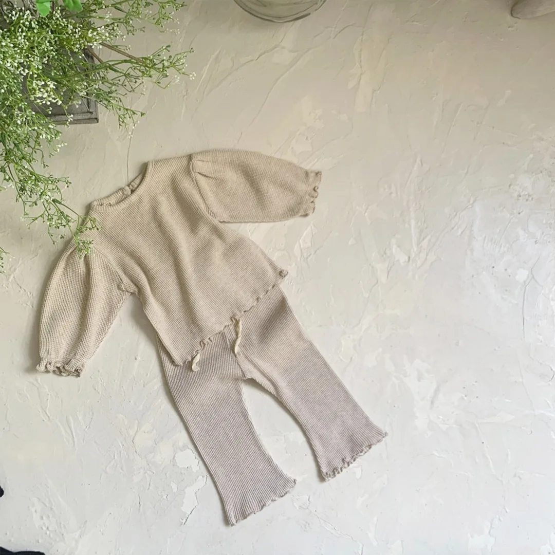 2025年秋 韓国風 ワッフル生地 女の子用スーツ 長袖Tシ - Baby Clothing Korea のレビューと価格