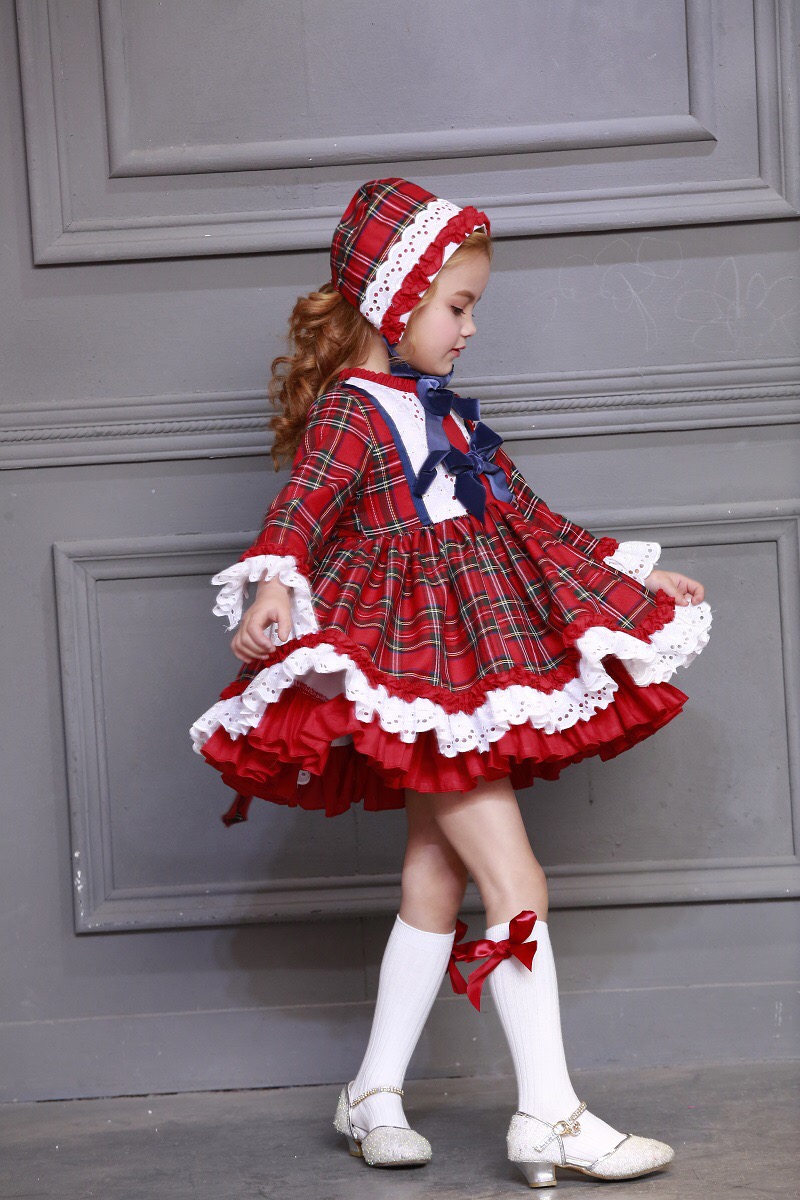女の赤ちゃん秋冬クリスマス赤チェック柄ヴィンテージスペインポ - Baby Clothing On Sale のレビューと価格