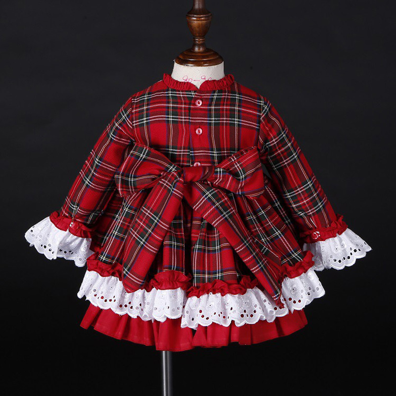 女の赤ちゃん秋冬クリスマス赤チェック柄ヴィンテージスペインポ - Baby Clothing On Sale のレビューと価格
