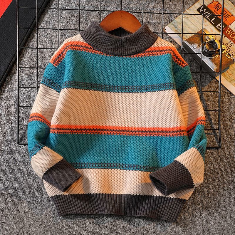 男の子ニットセーター新しい冬子供ストライプジャンパーキッズル - Baby Clothing Jumpers のレビューと価格