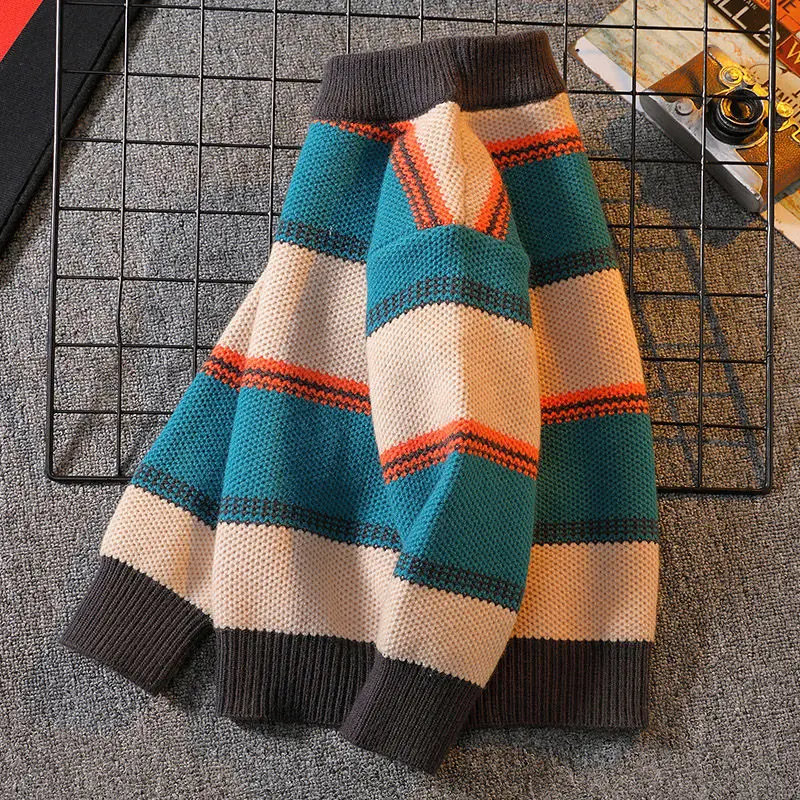 男の子ニットセーター新しい冬子供ストライプジャンパーキッズル - Baby Clothing Jumpers のレビューと価格