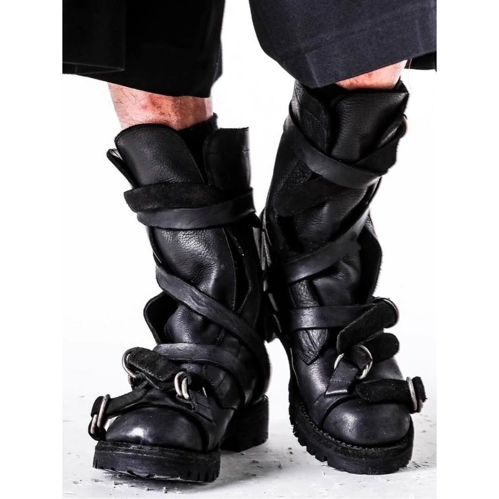 メンズレザーオートバイブーツパンクレトロ厚底ミッドカーフナイ - Soft Sole Booties のレビューと価格