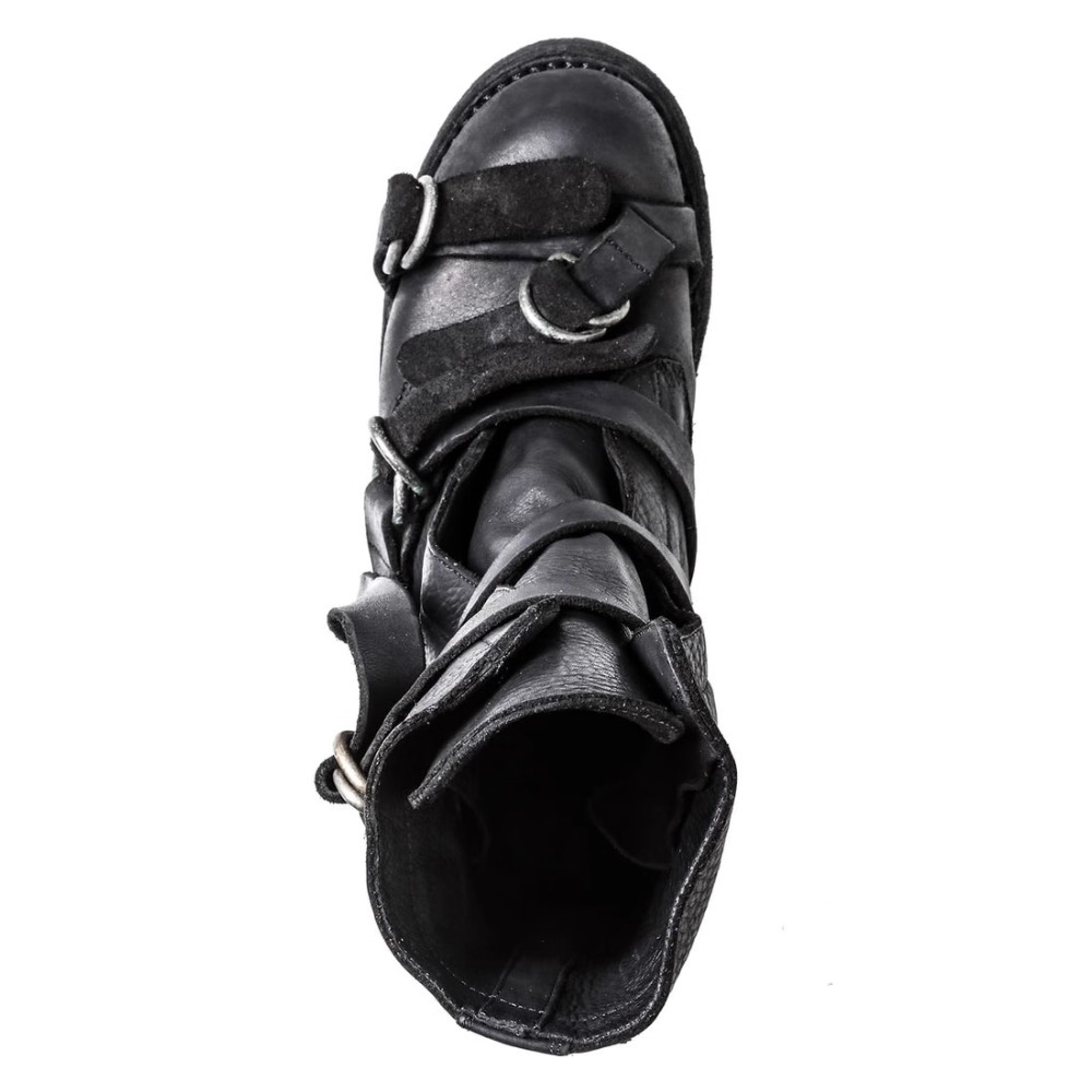 メンズレザーオートバイブーツパンクレトロ厚底ミッドカーフナイ - Soft Sole Booties のレビューと価格