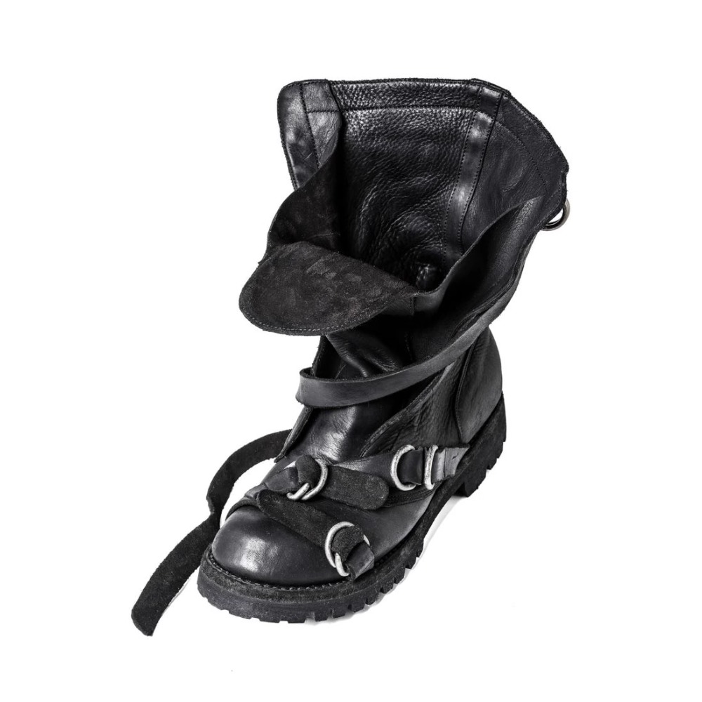 メンズレザーオートバイブーツパンクレトロ厚底ミッドカーフナイ - Soft Sole Booties のレビューと価格